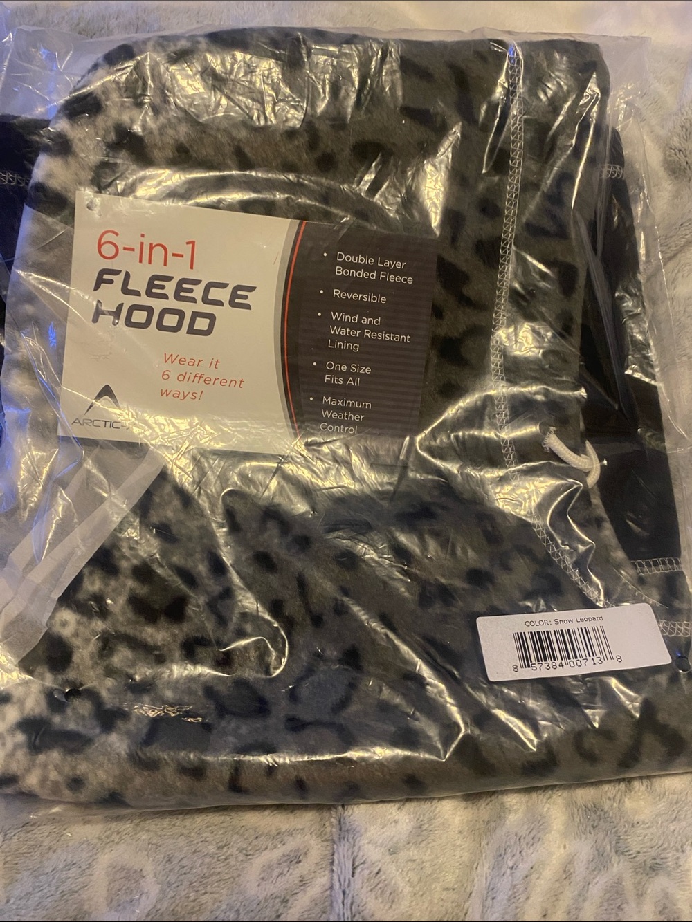6-in-1 Fleece Hood - Snow Leopard Print